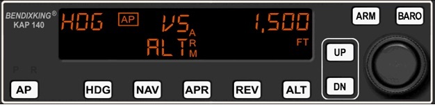 BendixKing KAP 140 autopilot display